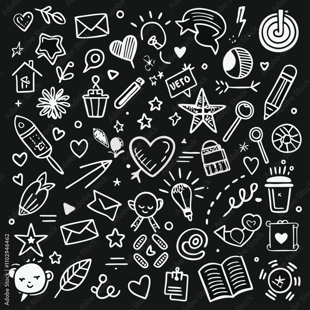 Block 40 thin line icon set of cute pen line doodle Block 40 thin line icon set of cute pen line doodle