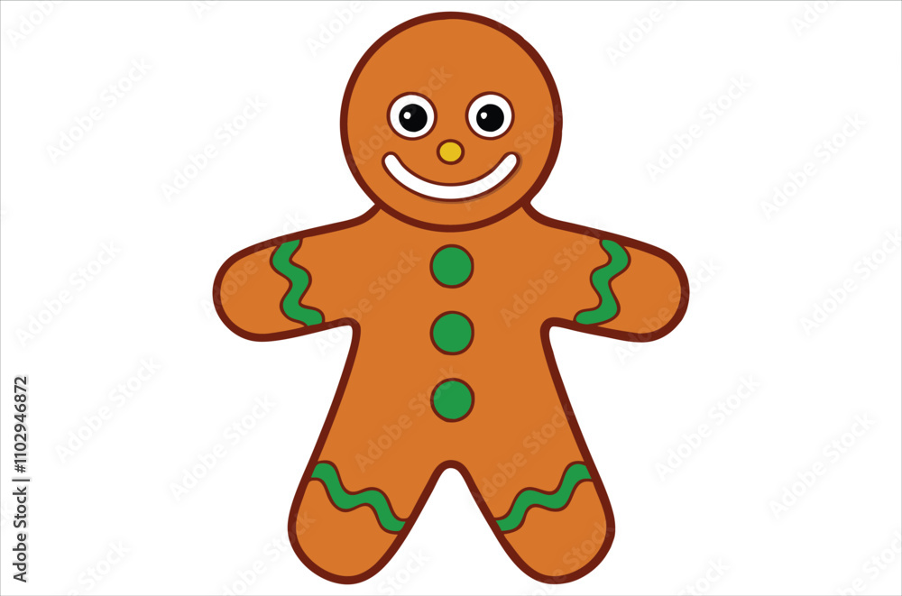 Obraz premium Cute christmas gingerbread man in flat style isolated on white background. a Christmas cookies, Vector illustration