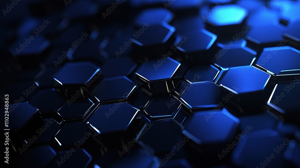 Abstract blue hexagonal pattern with glossy surface and depth Abstract blue hexagonal pattern with glossy surface and depth