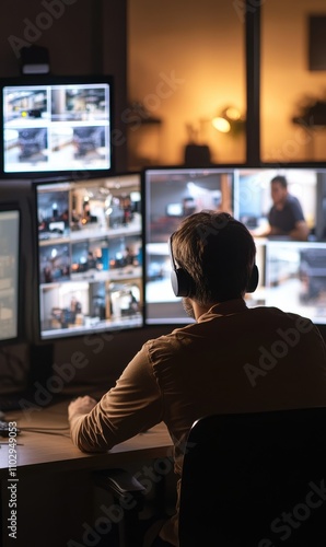 Wallpaper Mural Night Surveillance Specialist in Control Room Torontodigital.ca