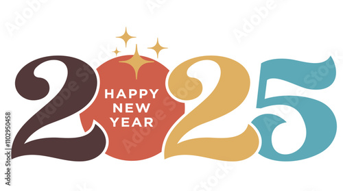 Happy New year banner printable, isolated on white background, card, social media post, 
2025, celebration, wishes, text, typography, lettering