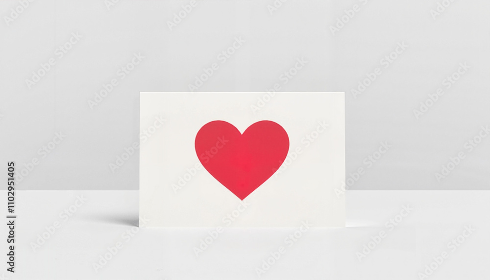 White card with red heart on minimal background White card with red heart on minimal background