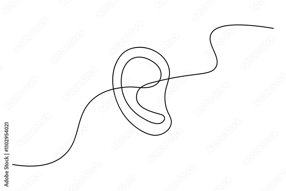 Obraz premium Ear continuous single line art and isolated outline vector illustration 
