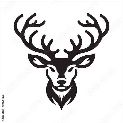 Deer head icon symbol vector illustration. Deer silhouette logo black and white. Deer logo vector template.
