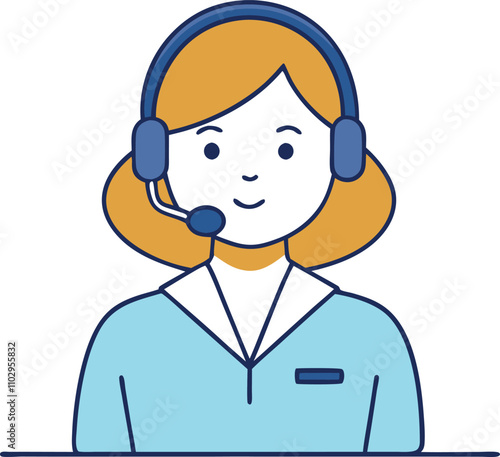 flat drawing of female call center agent with headset during call