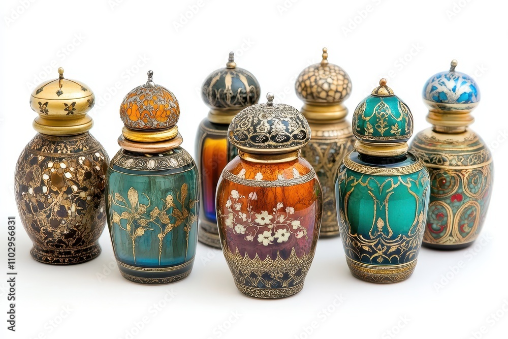 Ornate Perfume Bottles on Isolated White Background Ornate Perfume Bottles on Isolated White Background