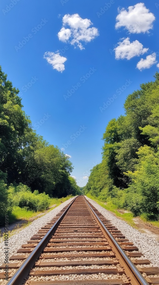 Fototapeta premium The railway in the green forest