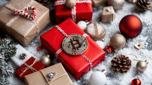 Christmas gift ideas featuring bitcoin holiday decor home setting festive vibes cheerful atmosphere photo