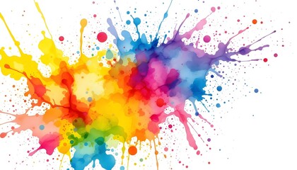 Rainbow watercolor banner background on white. Pure vibrant watercolor colors. Creative paint gradients, fluids, splashes, spray and stains. Abstract background. Watercolor hand drawn rainbow