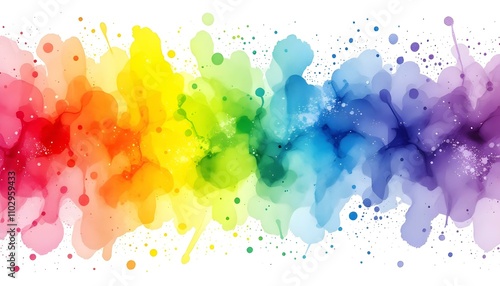 Rainbow watercolor banner background on white. Pure vibrant watercolor colors. Creative paint gradients, fluids, splashes, spray and stains. Abstract background. Watercolor hand drawn rainbow
