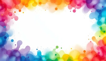 Rainbow watercolor border with space for your text. Rainbow Colorful watercolor splash on white paper abstract background space for writing text. Rainbow paint powder Holi splash abstract background
