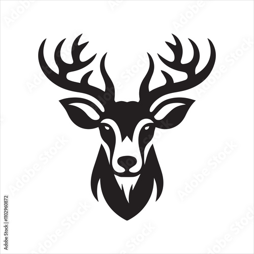 Deer head icon symbol vector illustration. Deer silhouette logo black and white. Deer logo vector template.
