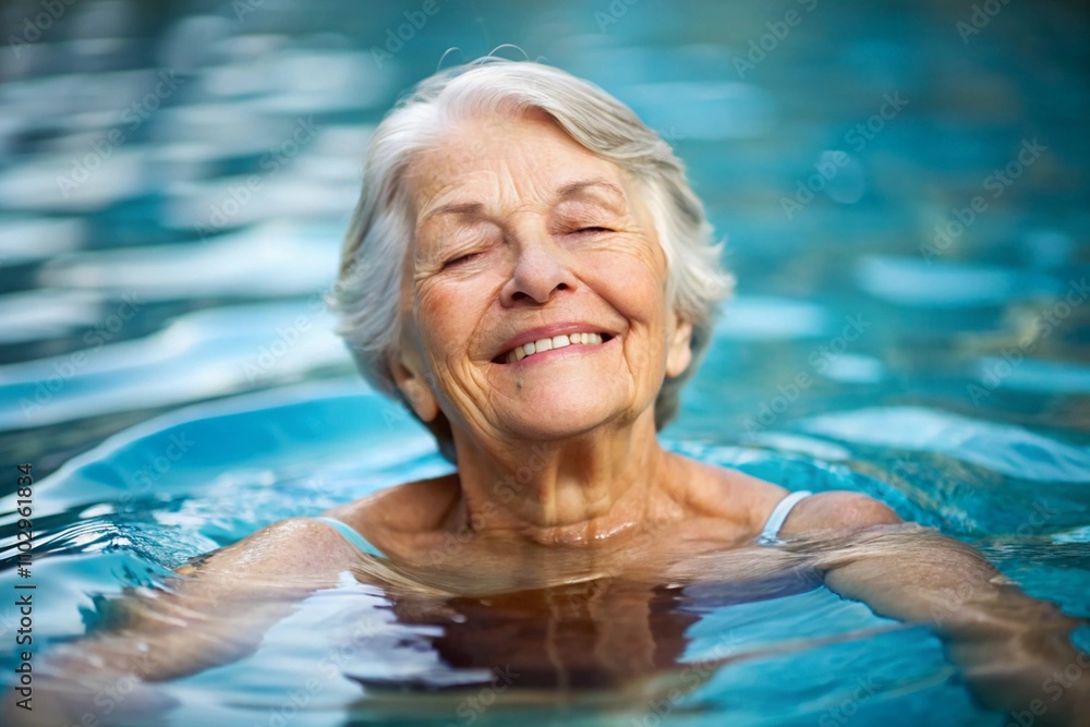 Fototapeta premium A woman is swimming in a pool and smiling