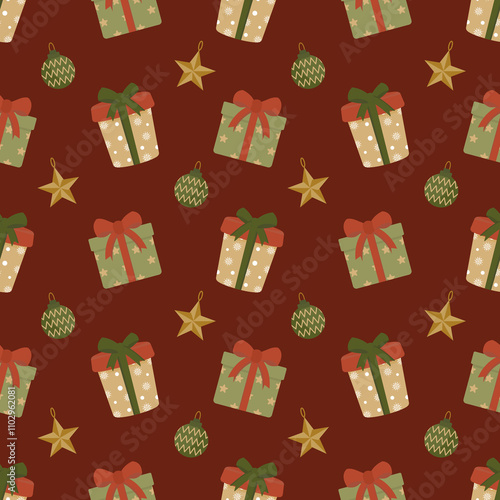 Vintage Color Christmas Seamless Patterns with Gift box
