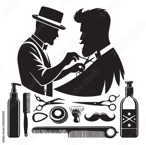 barber icon set silhouette vector illustration