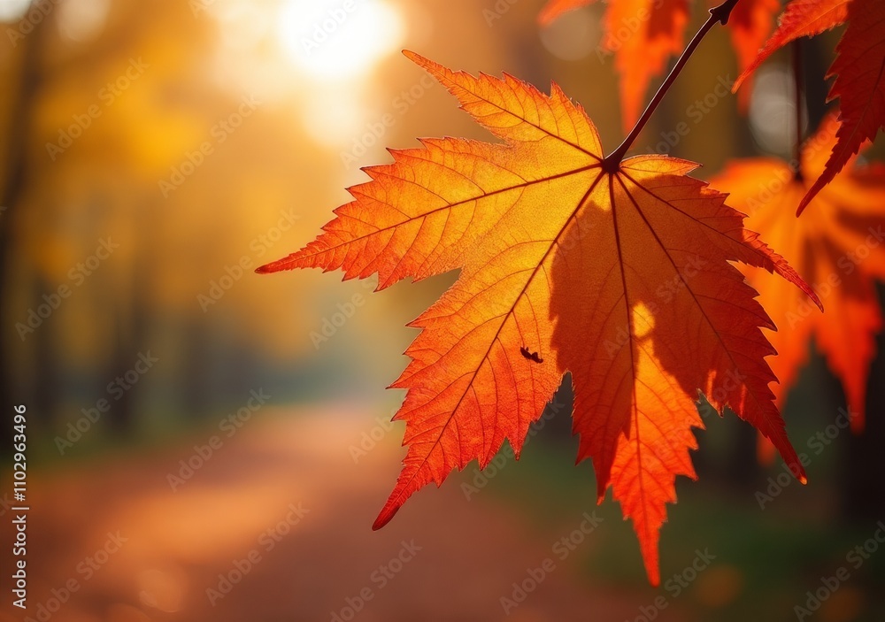 Vibrant red maple leaf against a soft autumn background in a peaceful forest Vibrant red maple leaf against a soft autumn background in a peaceful forest