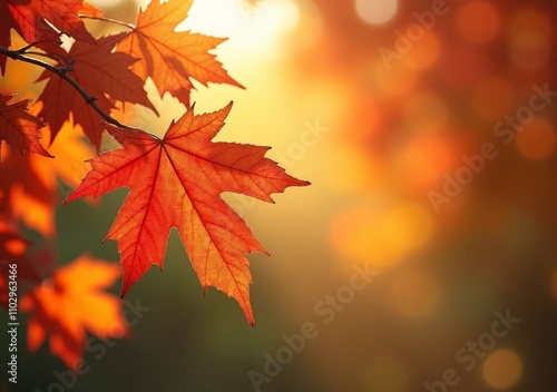 Vibrant autumn leaves glistening in warm sunlight during a tranquil evening moment