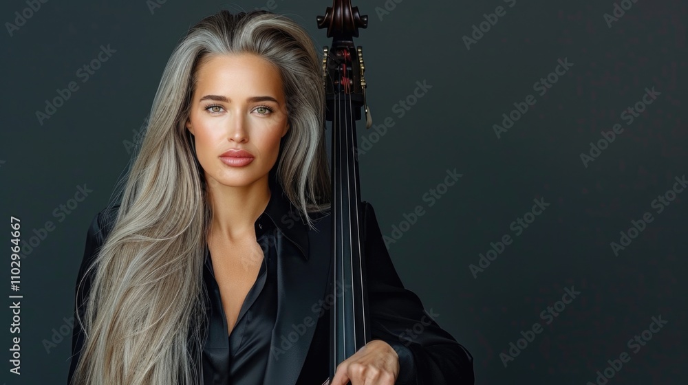 Elegant Woman with Violin on Dark Background Elegant Woman with Violin on Dark Background