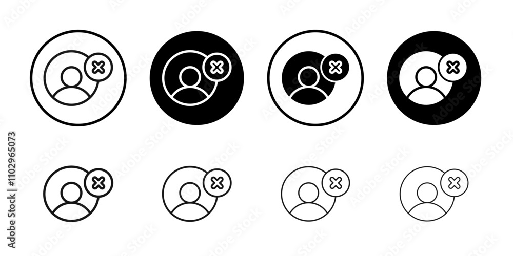 Delete user icon Black and white outline vector Delete user icon Black and white outline vector