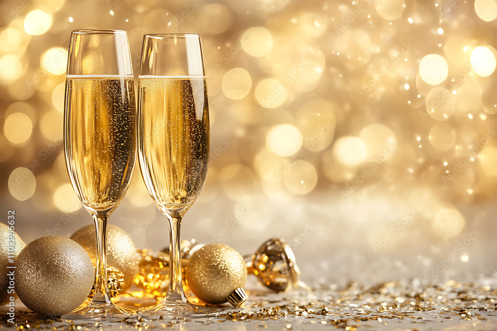 A shimmering golden background with sparkling bokeh and festive lights, perfect for New Year celebrations, parties, and elegant designs A shimmering golden background with sparkling bokeh and festive lights, perfect for New Year celebrations, parties, and elegant designs