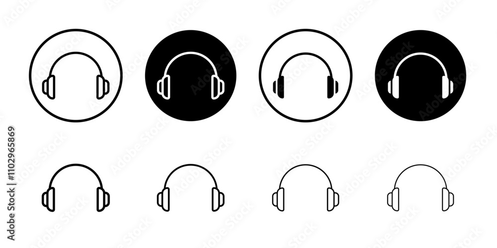 Headset icon Black and white outline vector Headset icon Black and white outline vector