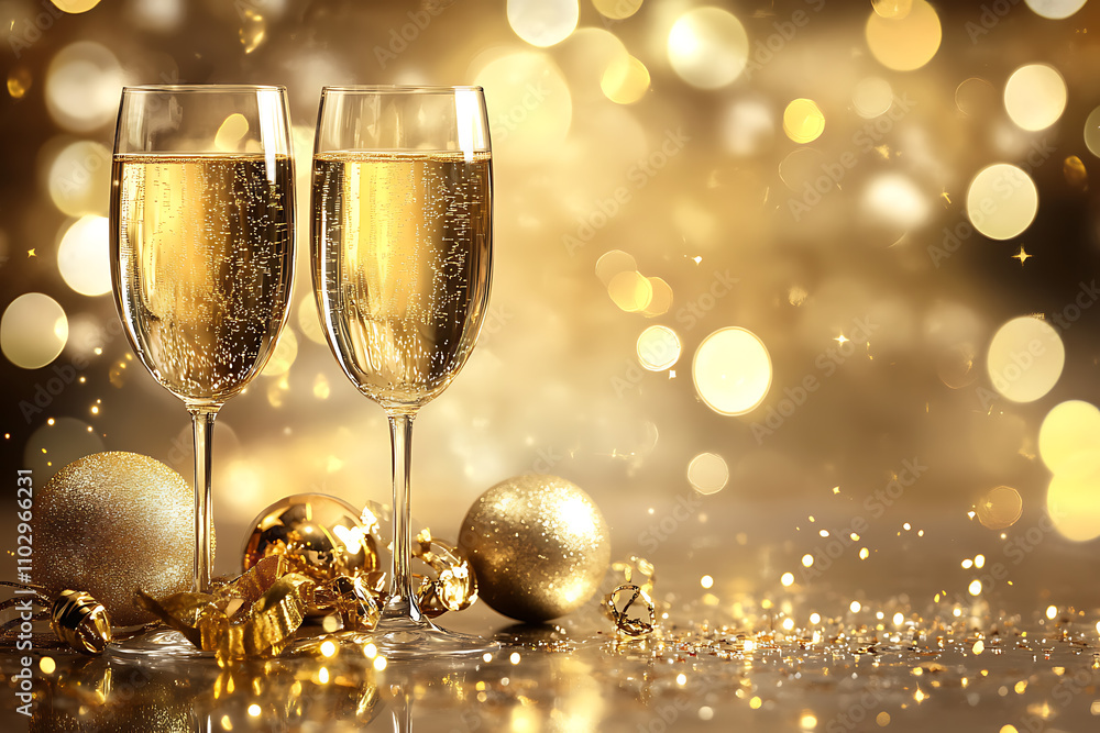 A shimmering golden background with sparkling bokeh and festive lights, perfect for New Year celebrations, parties, and elegant designs A shimmering golden background with sparkling bokeh and festive lights, perfect for New Year celebrations, parties, and elegant designs