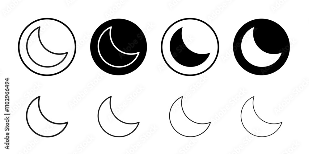 Moon icon Black and white outline vector Moon icon Black and white outline vector