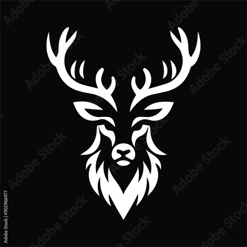 Deer head icon symbol vector illustration. Deer silhouette logo black and white. Deer logo vector template. 