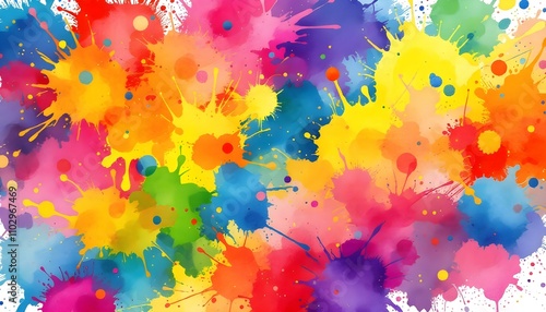 Watercolor splash background. Rainbow paint splash. Colorful watercolor splashes. Round multicolored watercolor spots. Watercolor background