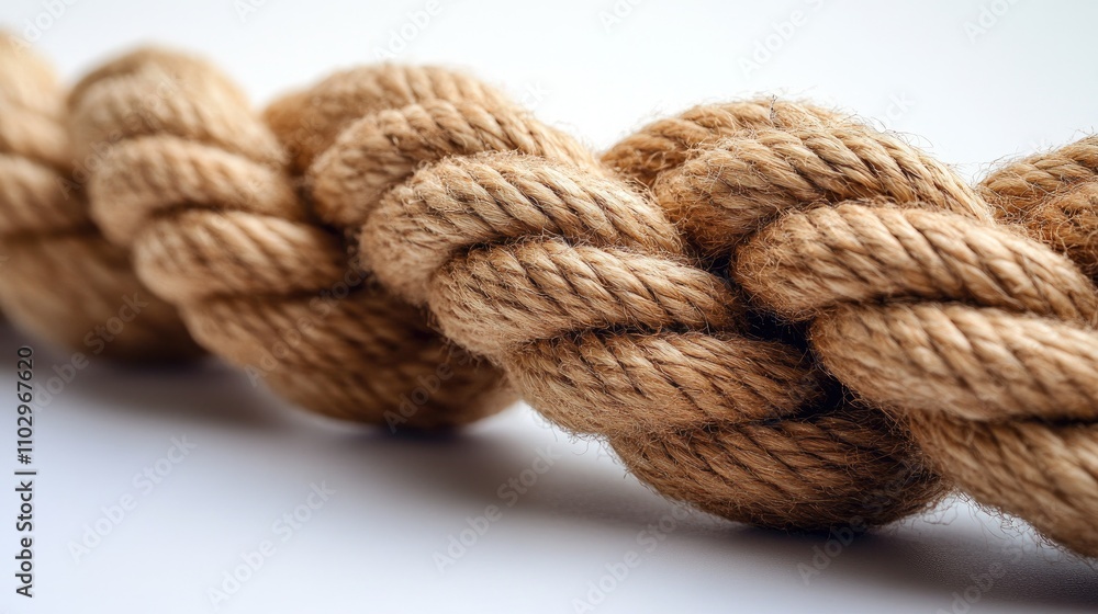 Braided natural fiber rope isolated on a clean white background showcasing texture and detail for various design applications Braided natural fiber rope isolated on a clean white background showcasing texture and detail for various design applications