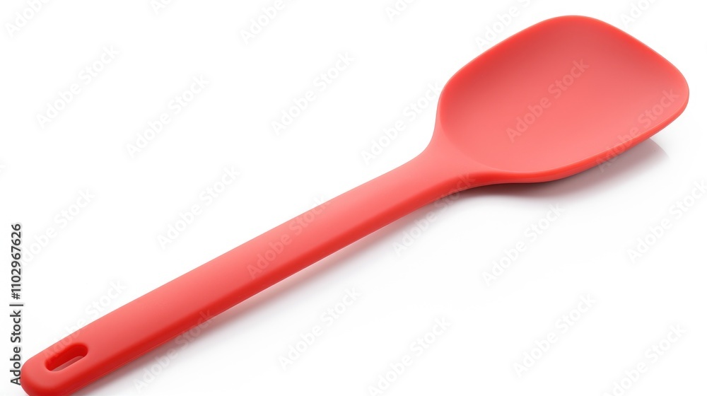 Red silicone spatula for baking on a clean white background ideal for cooking and kitchenware advertisements. Red silicone spatula for baking on a clean white background ideal for cooking and kitchenware advertisements.