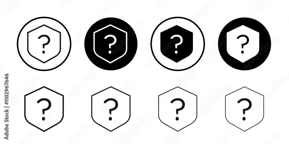 Shield interrogation icon Black and white outline vector Shield interrogation icon Black and white outline vector