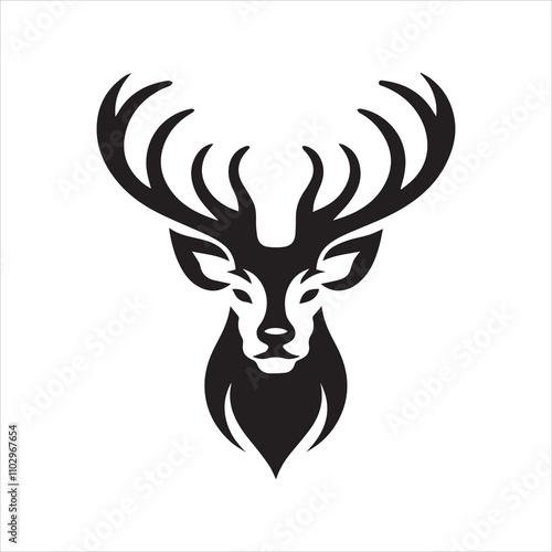 Deer head icon symbol vector illustration. Deer silhouette logo black and white. Deer logo vector template. 