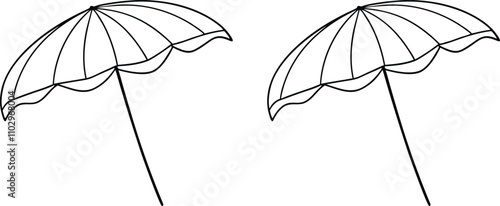 Pair of Simple Beach Parasols, Summer Shade, Line Art Design