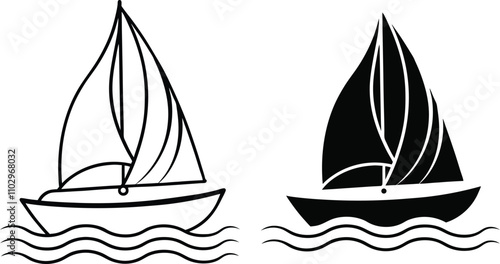 Sailing Vessel Illustrations Line Art and Solid Black Sailboats