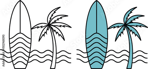Surfboard Palm Tree Ocean Waves Summer Beach Vacation Design