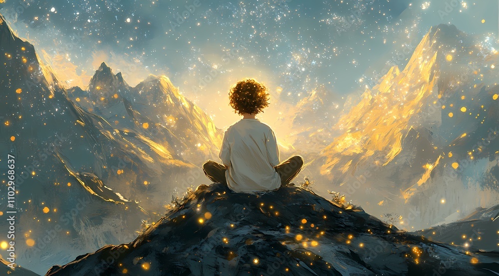 Obraz premium The boy under the starry sky
