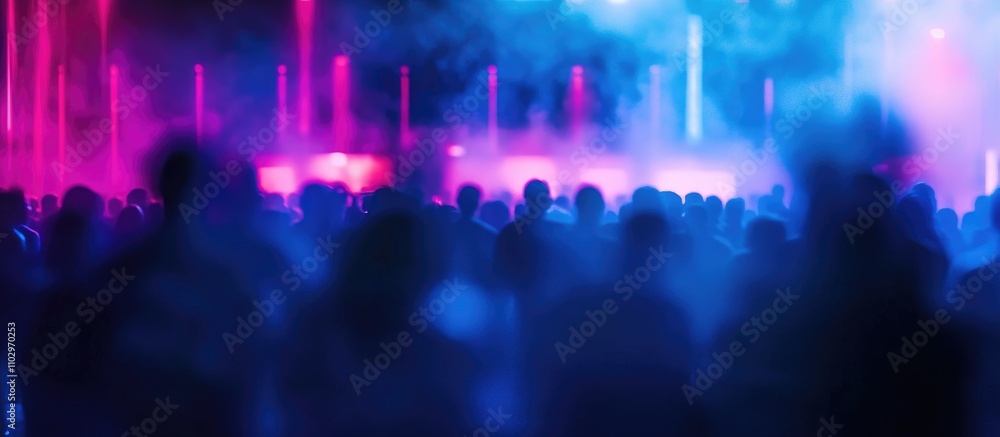 Abstract blur of unidentified attendees at a vibrant technology networking event showcasing colorful lights and a dynamic atmosphere Abstract blur of unidentified attendees at a vibrant technology networking event showcasing colorful lights and a dynamic atmosphere
