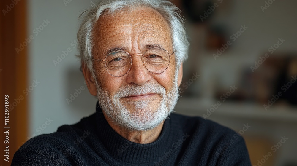 Joyful elderly man with glasses and a beard, smiling warmly against a neutral background, conveying happiness and wisdom. Joyful elderly man with glasses and a beard, smiling warmly against a neutral background, conveying happiness and wisdom.