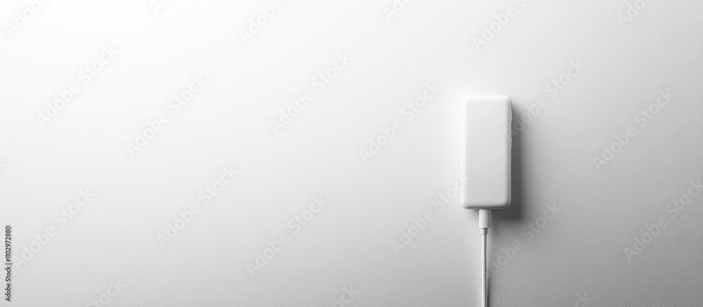 White phone charger adapter on a minimalist white surface symbolizing technology consumer electronics and accessory simplicity White phone charger adapter on a minimalist white surface symbolizing technology consumer electronics and accessory simplicity