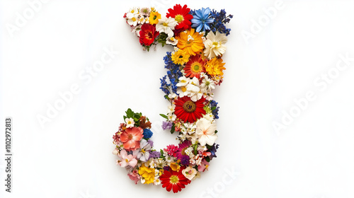 Floral Letter J with Vibrant Flowers 