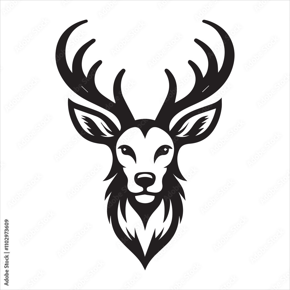 Fototapeta premium Deer head icon symbol vector illustration. Deer silhouette logo black and white. Deer logo vector template.
