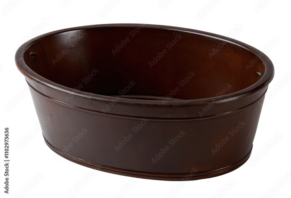 Oval dark brown wooden planter isolated with transparent background