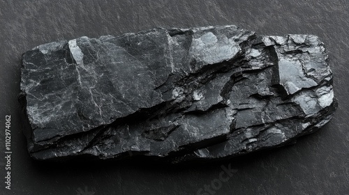 Natural black coal fossil on a textured dark background showcasing geological formations and mineral details for educational use photo