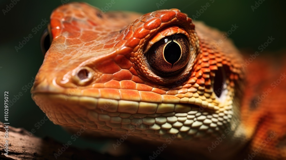 Detailed close-up of vibrant lizard showcasing intricate texture and colors highlighting its captivating features in a natural setting. Detailed close-up of vibrant lizard showcasing intricate texture and colors highlighting its captivating features in a natural setting.