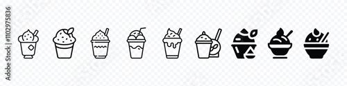 Matcha ice cream icon, set of matcha flavored ice cream and soft serve ice cream, Illustration of soft serve ice cream icons of various flavors