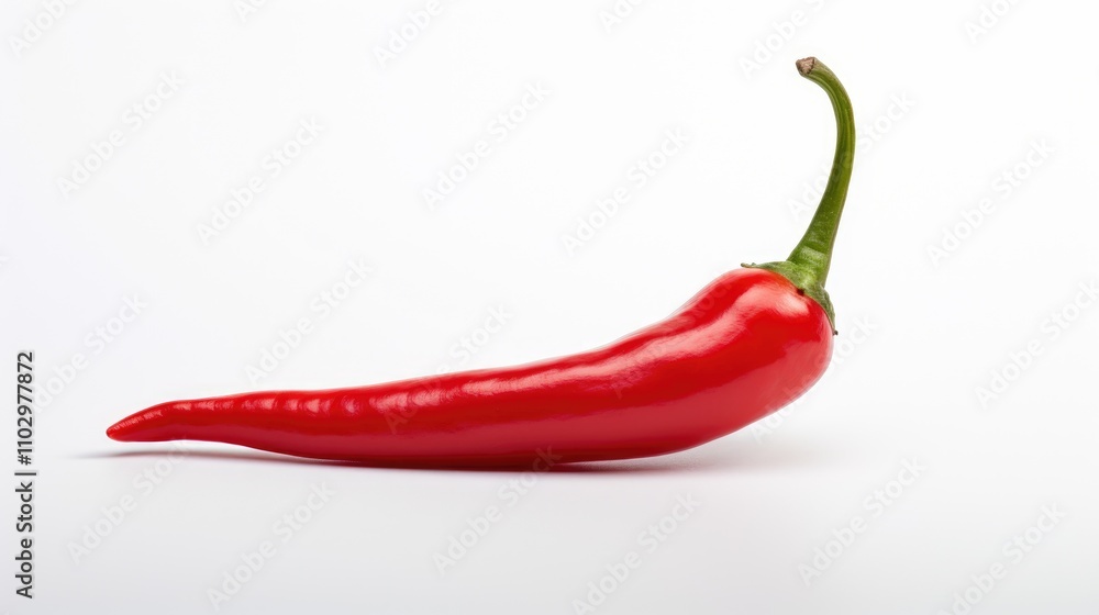 Fresh red chili pepper on a clean white background showcasing its vibrant color and smooth texture ideal for culinary themes Fresh red chili pepper on a clean white background showcasing its vibrant color and smooth texture ideal for culinary themes