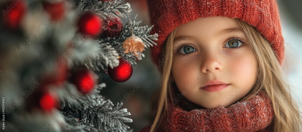 Young girl in cozy winter attire decorating a festive Christmas tree at home, surrounded by holiday cheer and sparkling ornaments. Young girl in cozy winter attire decorating a festive Christmas tree at home, surrounded by holiday cheer and sparkling ornaments.