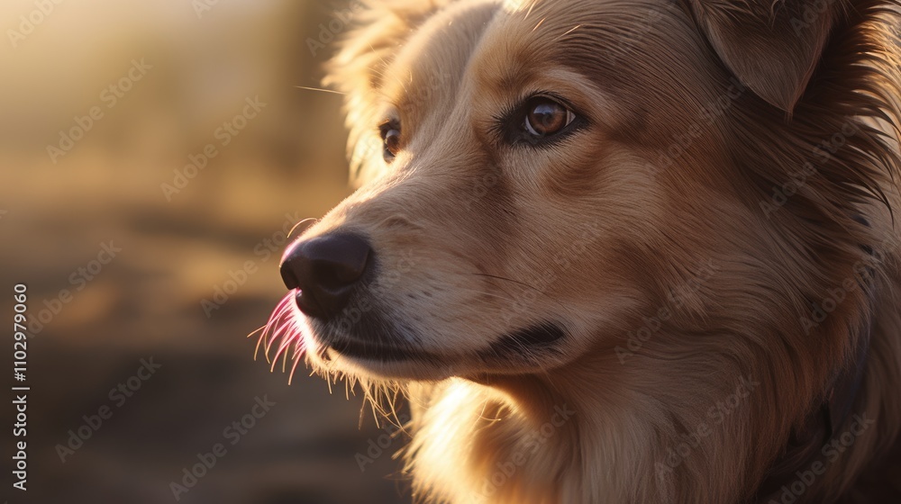 Golden retriever closeup in sunlight capturing an expressive gaze showcasing loyalty and warmth in a serene outdoor setting Golden retriever closeup in sunlight capturing an expressive gaze showcasing loyalty and warmth in a serene outdoor setting