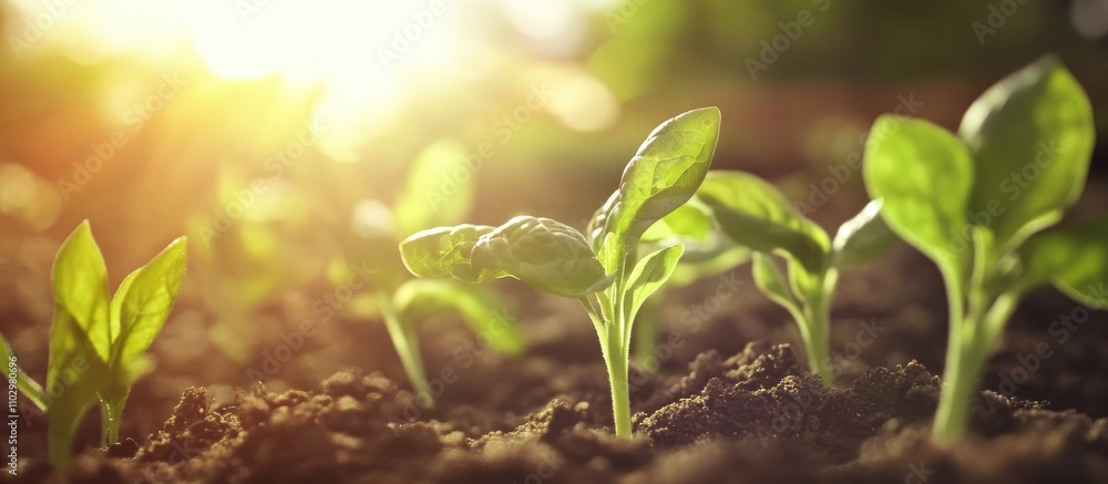 Seedlings thriving in nutrient-rich soil under sunlight illustrating growth and ecological balance in nature Seedlings thriving in nutrient-rich soil under sunlight illustrating growth and ecological balance in nature